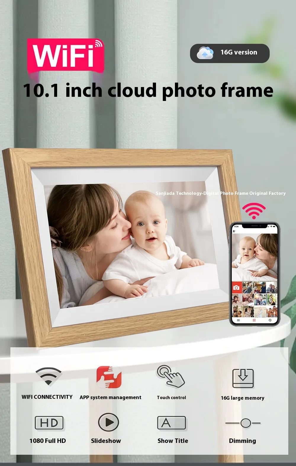 10.1 Inch WiFi Digital Photo Frame IPS Touch Screen